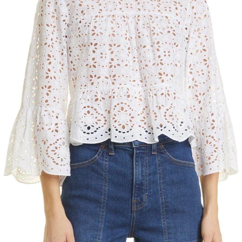 NWT VERONICA BEARD Emmalyn Lace Eyelet White Cotton Top Blouse, size 4, $398